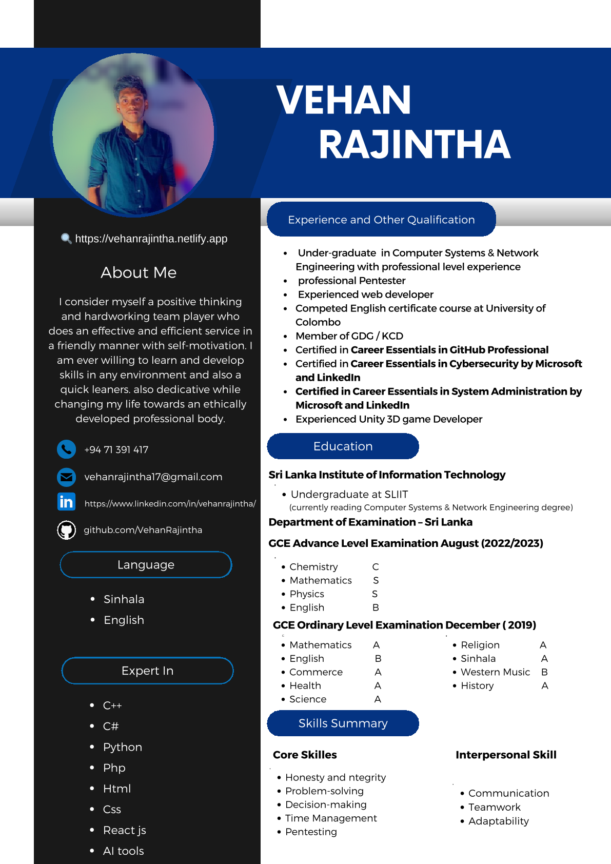 Vehan Rajintha Resume